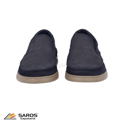 Sapatos masculinos mocassim em pele azul escuro com sola bege