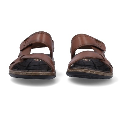 Sandálias masculinas castanho em pele com tiras e sola preta