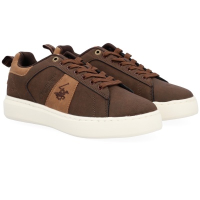 Sapatilhas castanhas com logo Beverly Hills Polo Club e sola branca