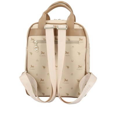 Mochila bege com padrão e alças bege