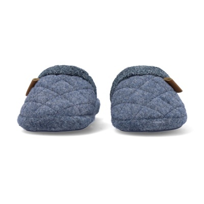 Pantufas acolchoadas azuis com interior cinzento e detalhes em couro