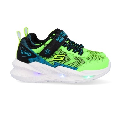 Tênis infantil verde neon com luzes LED e fecho de velcro Skechers