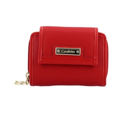 Carteira vermelha com placa metálica Cavalinho e zíper dourado