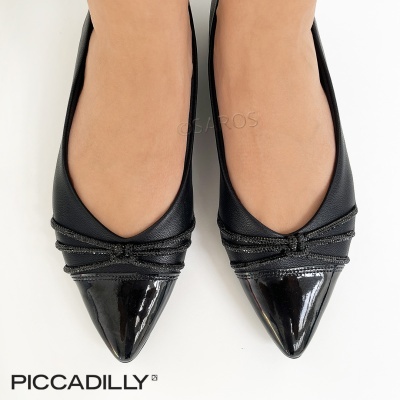 Sapatilhas femininas pretas Pontiagudas PICCADILLY com laço