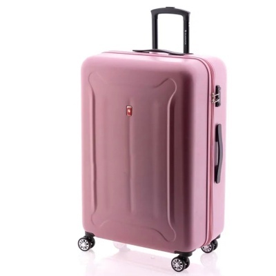 Mala de viagem rígida cor de rosa com rodas e pega telescópica