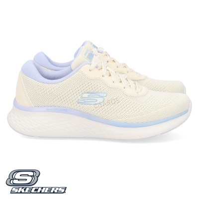Sapatilhas Skechers bege com detalhes azuis e sola branca