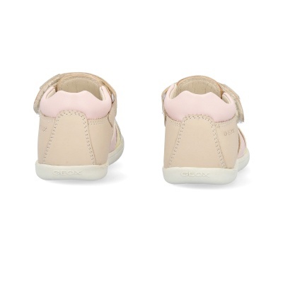 Sapatilhas infantis Geox creme e rosa vistas de trás