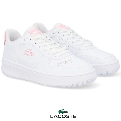 Sapatilhas Lacoste brancas e cor-de-rosa com logótipo do crocodilo