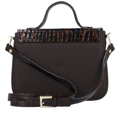Mala de mão castanha com alça destacável e padrão crocodilo