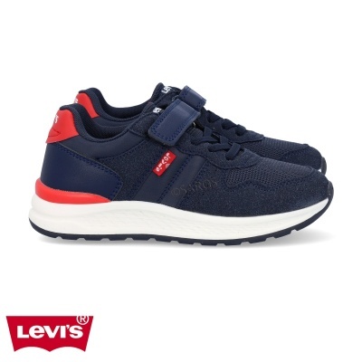 Ténis desportivos infantis Levi's azul escuro com detalhes vermelhos e sola branca