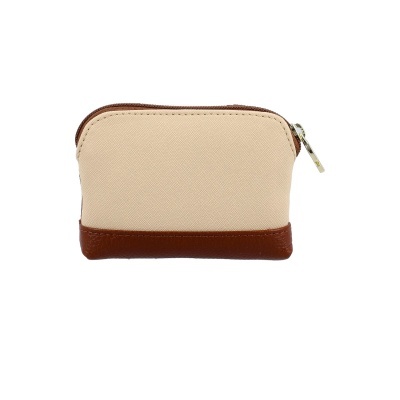 Carteira pequena bege com base e fecho castanho