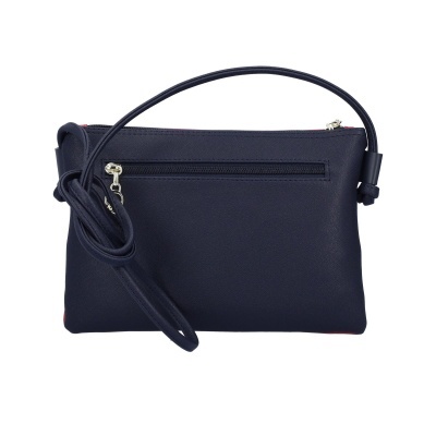 Mala de mão azul escura com fecho prateado