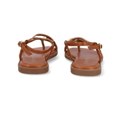 Sandálias castanhas com tiras finas e fecho de fivela dourada