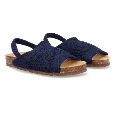 Sandálias azuis de tecido com sola castanha e correia elástica