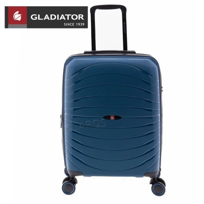 Mala de viagem azul rígida da marca GLADIATOR com rodas e puxador telescópico