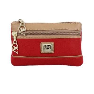 Carteira pequena vermelha com detalhes bege e logótipo Cavalinho