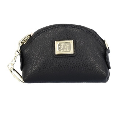 Carteira preta pequena com placa metálica dourada