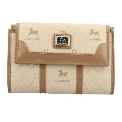 Carteira Cavalinho bege com padrão de cavalos e detalhes em pele castanha