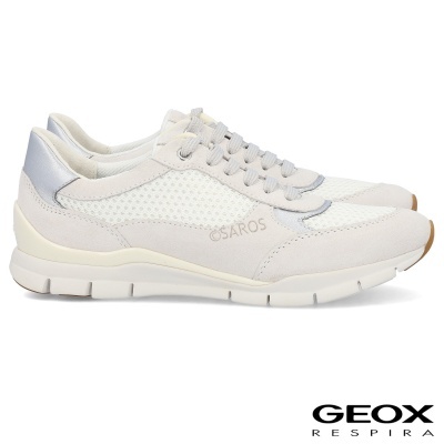 Sapatilhas desportivas brancas e bege Geox Saros com sola branca e detalhes cinza