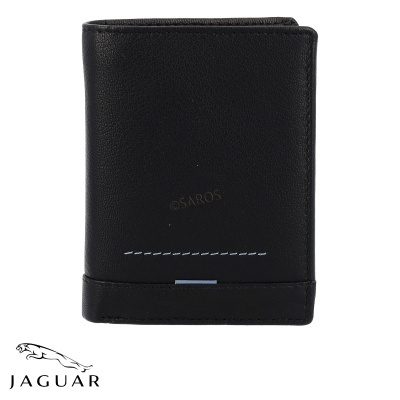 Carteira masculina preta em pele com costura branca e logótipo Jaguar