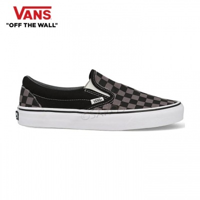 Sapatilha slip-on VANS padrão xadrez preto e cinzento com sola branca
