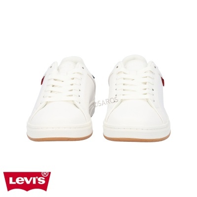 Sapatilhas brancas Levi's com sola castanha e detalhe vermelho