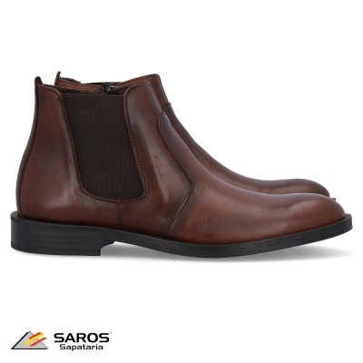 Botas Chelsea castanhas em pele com elásticos pretos e sola preta