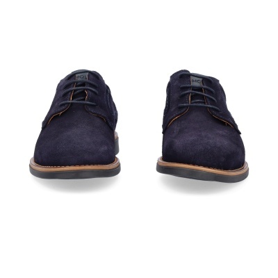 Sapatos clássicos de camurça azul escuro com atacadores pretos