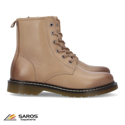 Botas bege em couro sintético com atacadores e sola castanha translúcida