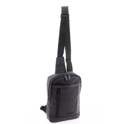 Mochila de ombro preta com fechos de correr e bolsos