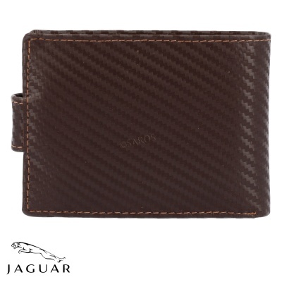 Carteira castanha textura fibra carbono com costura laranja e fecho lateral