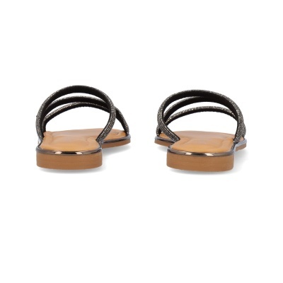 Sandálias rasas femininas pretas com base castanha