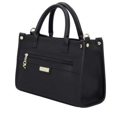 Mala de senhora preta com alças redondas e fecho dourado