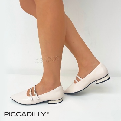 Sapatos femininos brancos PICCADILLY com três tiras e salto baixo