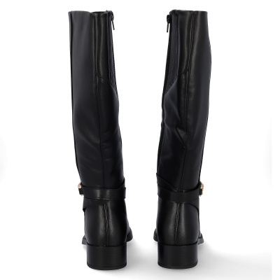 Bota feminina preta alta com salto baixo e fecho éclair