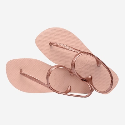 Chinelos rosa claro Havaianas com tiras metálicas rosa e textura antiderrapante
