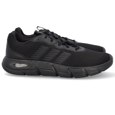 Sapatilhas desportivas pretas com tecido de malha e três riscas