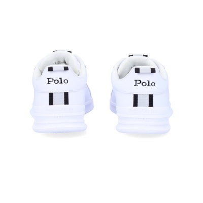 Sapatilhas brancas Polo vista traseira com riscas pretas