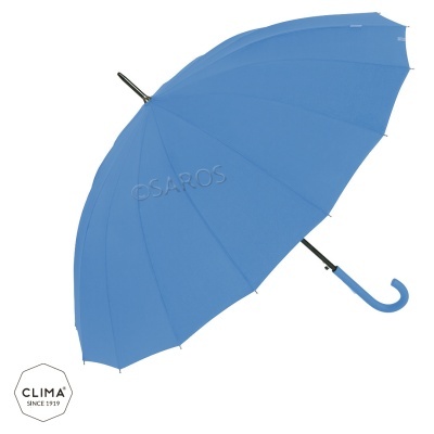 Guarda-chuva azul com pega curva e selo CLIMA SINCE 1919