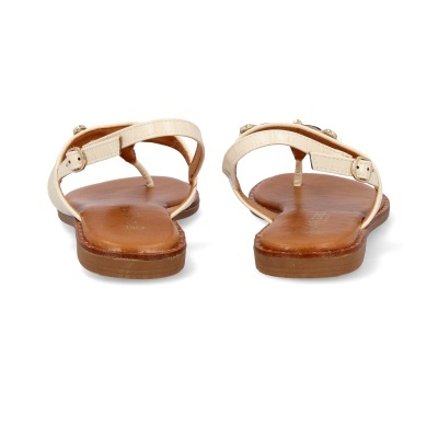Sandálias femininas creme com tiras e sola castanha