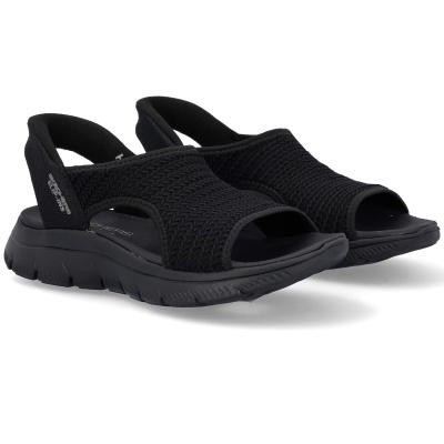 Sandálias pretas Skechers com cabedal texturizado e sola preta