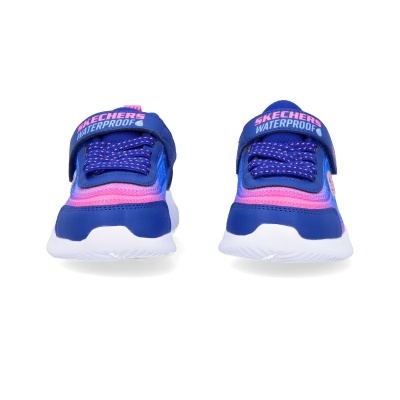 Ténis infantis Skechers azul e rosa com velcro e sola branca