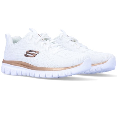 Sapatilhas Skechers brancas com detalhes castanho dourado