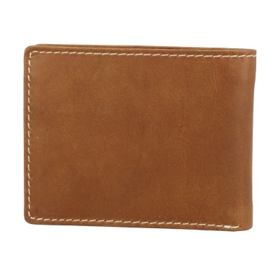 Carteira em couro marrom com costura branca nas bordas