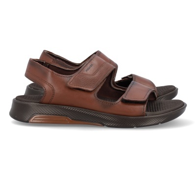 Sandálias castanhas de verão com tiras de velcro e sola preta