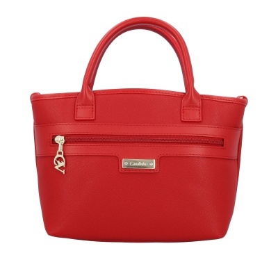 Mala de mão vermelha com fecho zip frontal e placa metálica Cavalinho