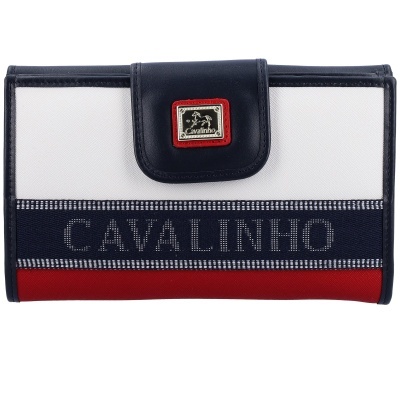Carteira Cavalinho branca, azul e vermelha com logótipo metálico