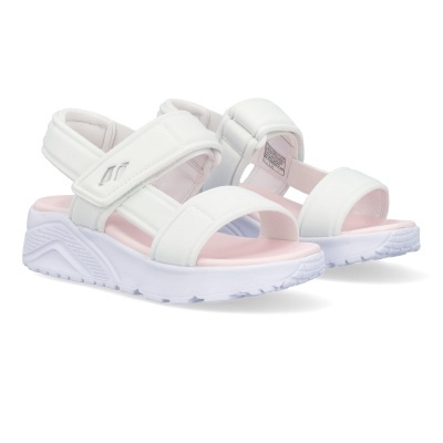 Sandálias desportivas brancas com sola branca e detalhes em rosa claro