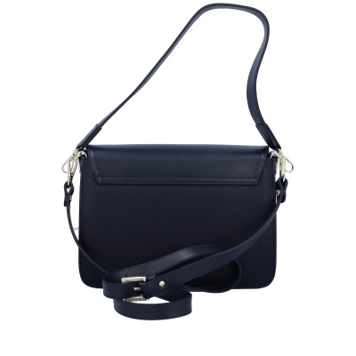 Mala de senhora azul escuro com alça ajustável e ferragens douradas