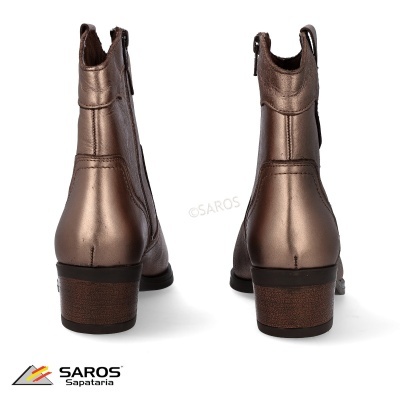 Botins bronze metálicos com salto médio e fecho de correr